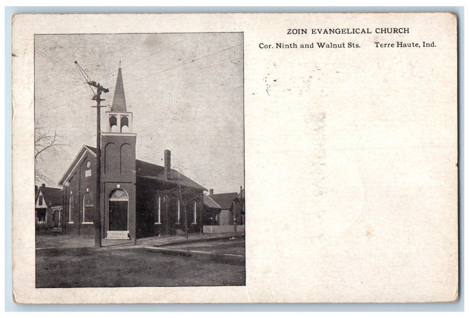 1912 Zion Evangelical Church Terre Haute Indiana IN 9th and Walnut Postcard