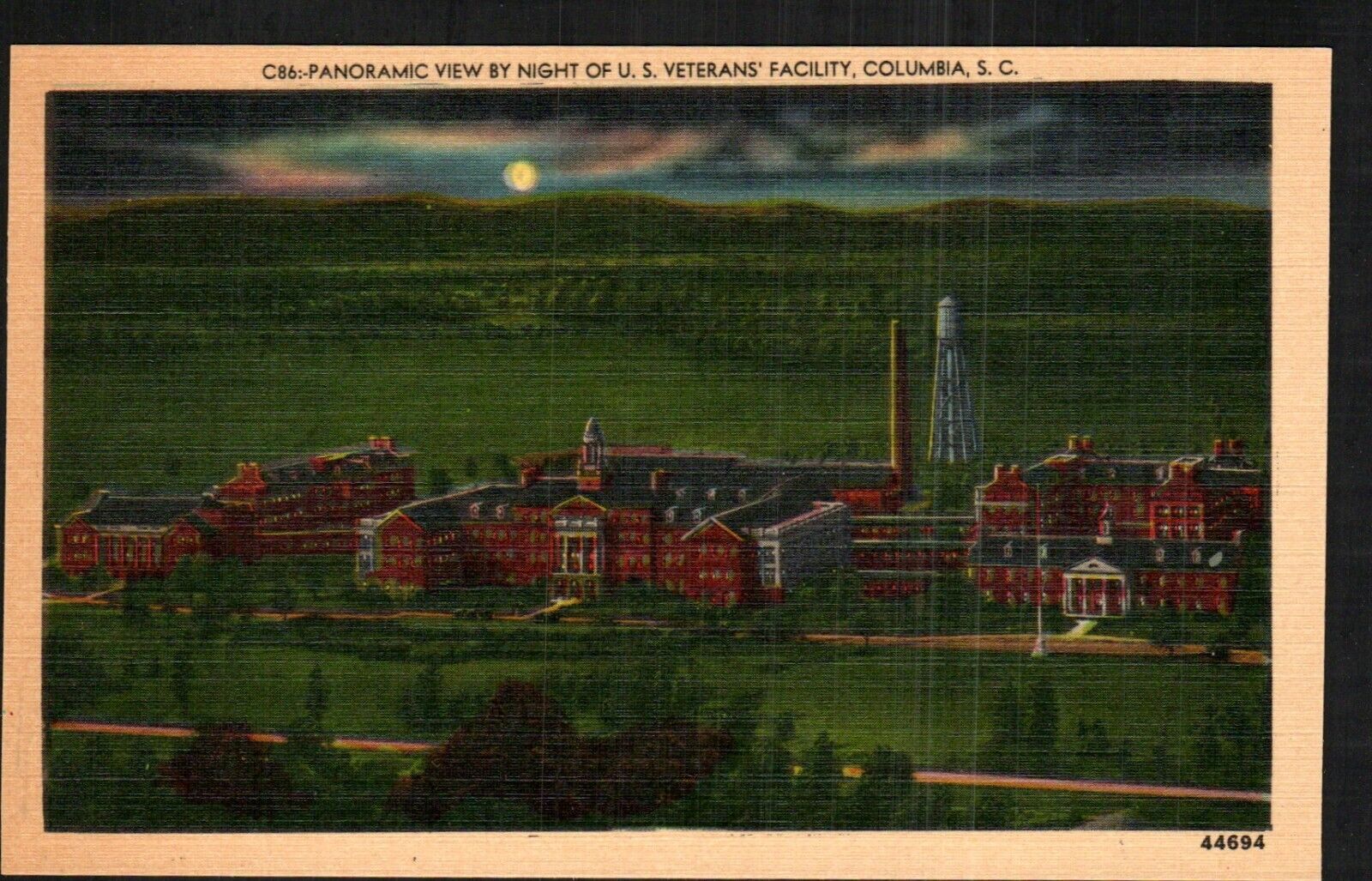 Postcard Panoramic Night View Veterans Administration Bldg Columbia SC 1940s #2