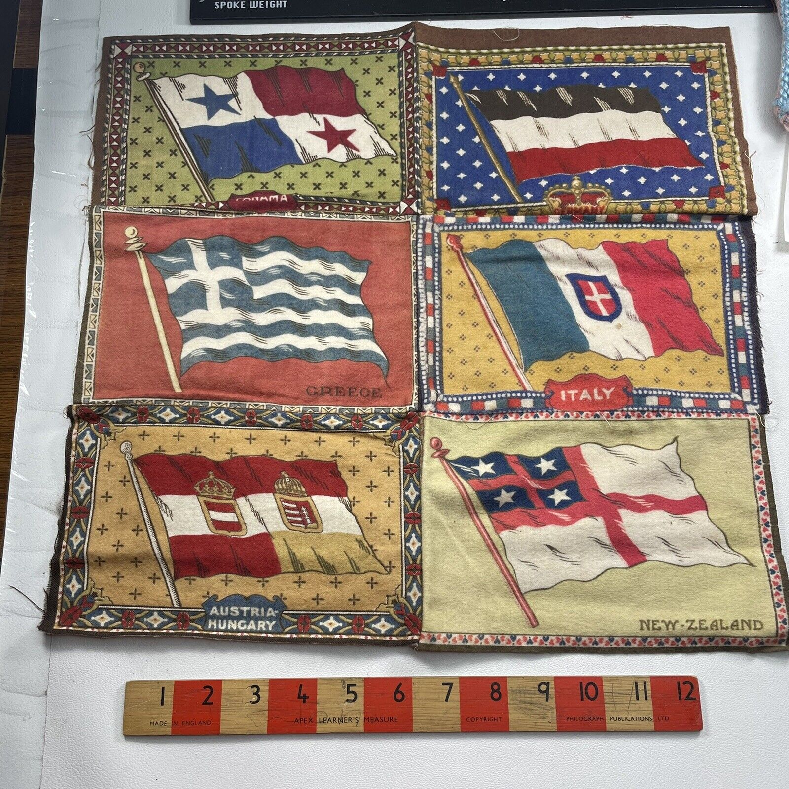 Vtg c 1910s LARGE Tobacco Felt Flag 6 Sewn Together Patches ITALY MZ GREECE+19XG