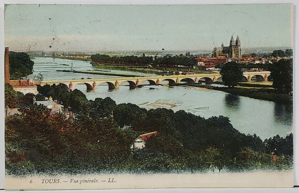Tours France General View Bridge 1907 to London Postcard K20