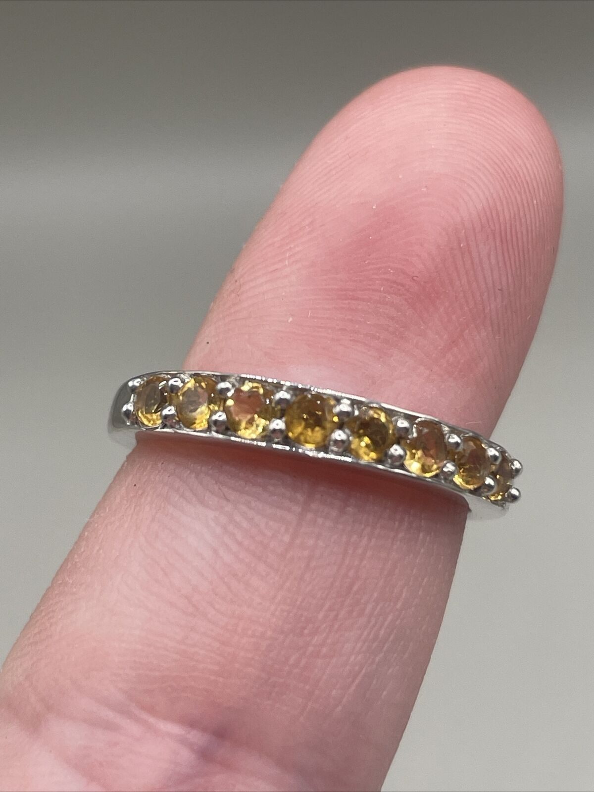 Vintage Sterling Silver & Citrine Band Ring Size 7.5 Gemstone Jewelry 925