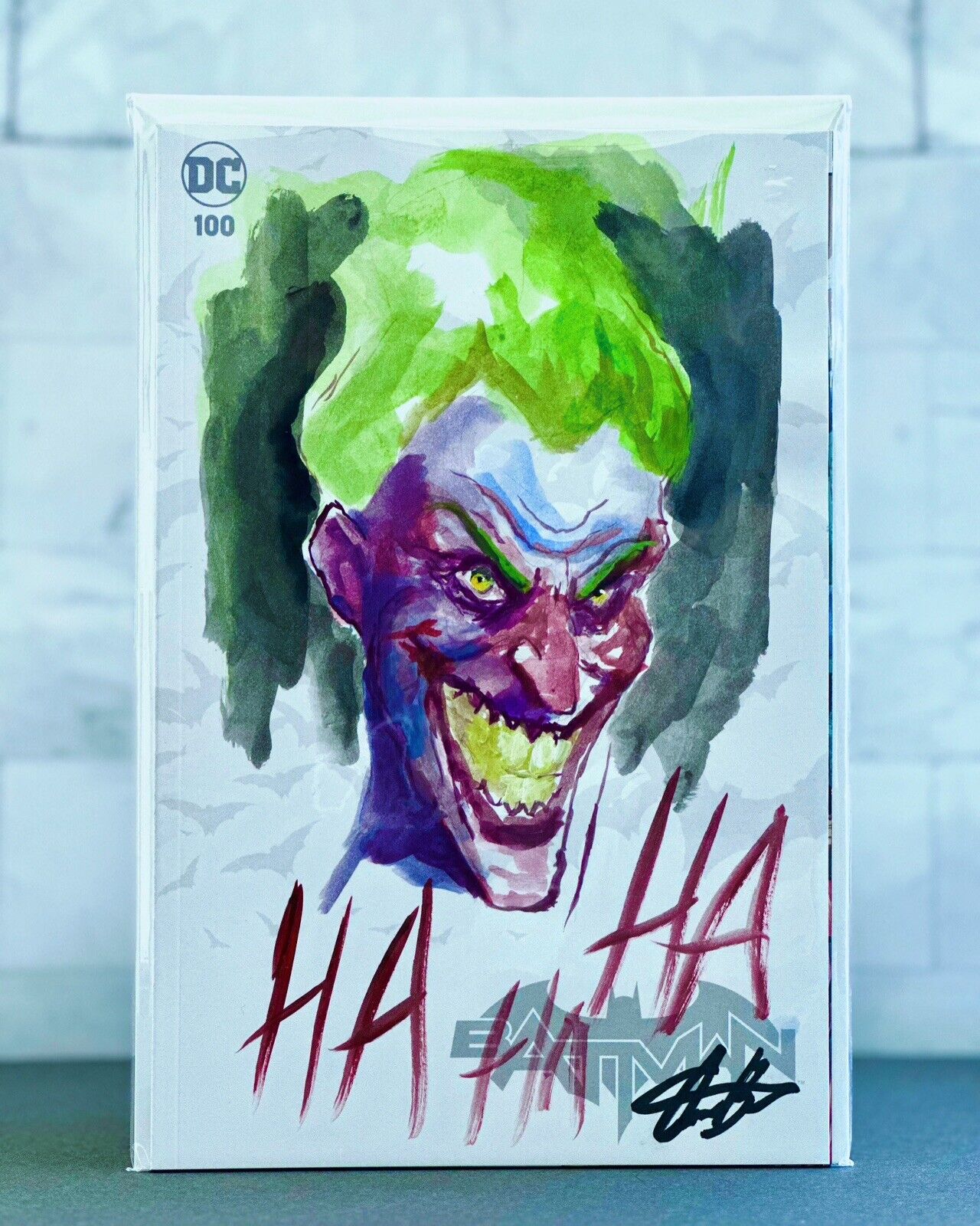 Original Sketch Of The Joker On Batman 100 Blank By Aaron Bartling With COA