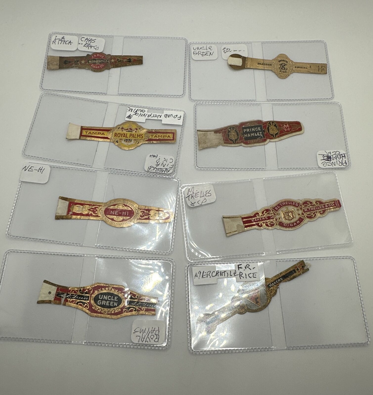 8 Rare Embossed Antique Paper Cigar Bands Gold Foil Identified And Labeled