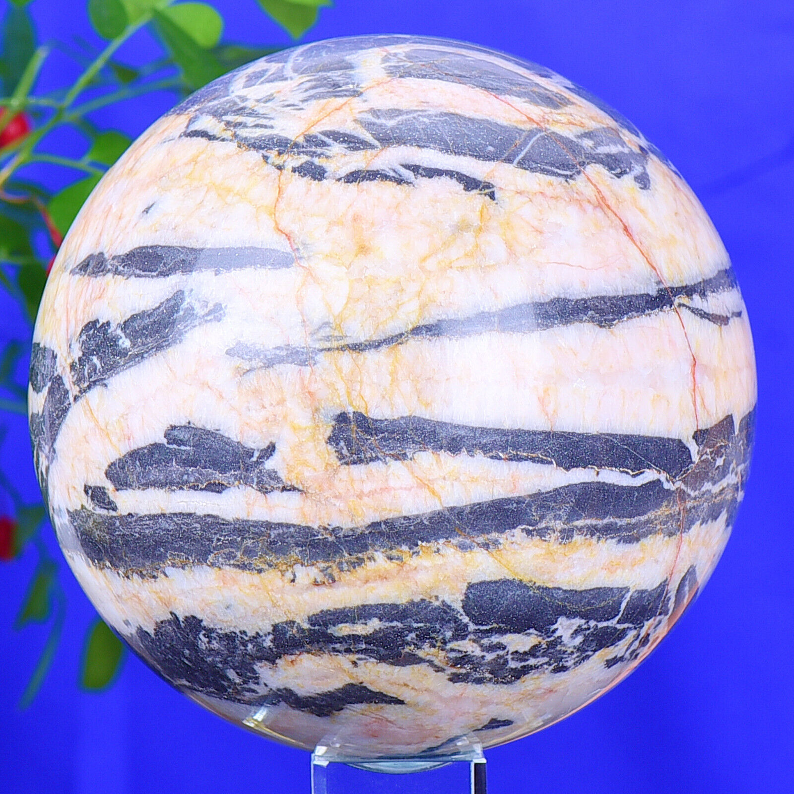 9.67LB Natural Zebra Stone Sphere Quartz Crystal Reiki Ball