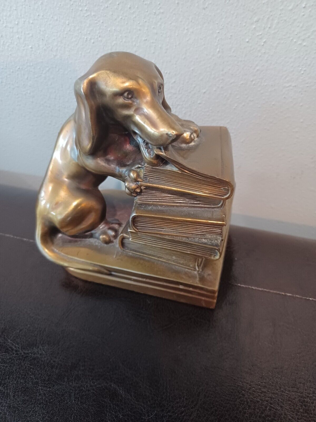 Vintage Brass Bronze Dachshund Weiner Dog Bookend - One Only - Biting