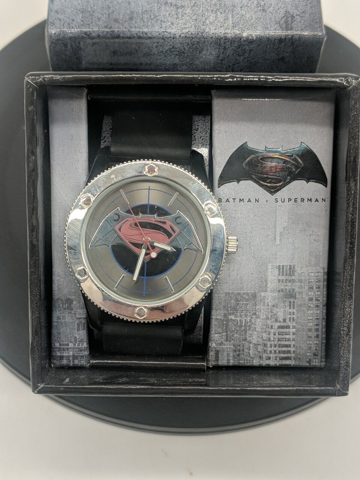 Batman vs Superman DC Analog Silver Tone Watch Collectible Case by Accutime