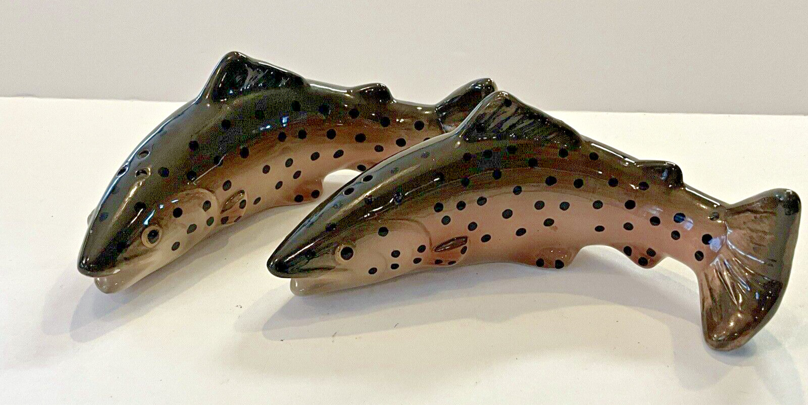 Vintage Rainbow Trout Fish SALT PEPPER SHAKERS  5 inches Fisherman Fishing