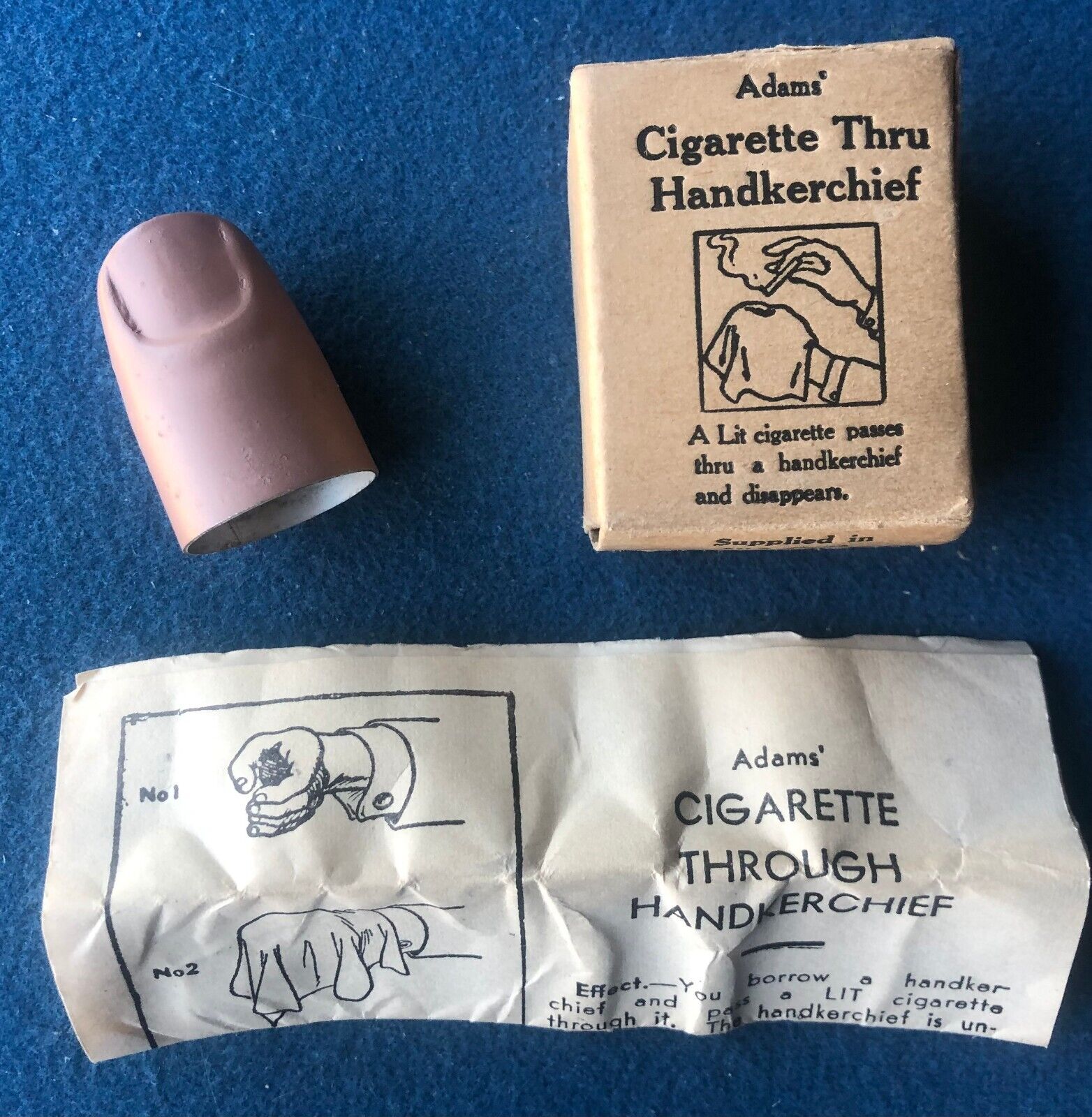 Vintage Magic Trick Adams Cigarette Thru Handkerchief Box & Instructions 1950\'s