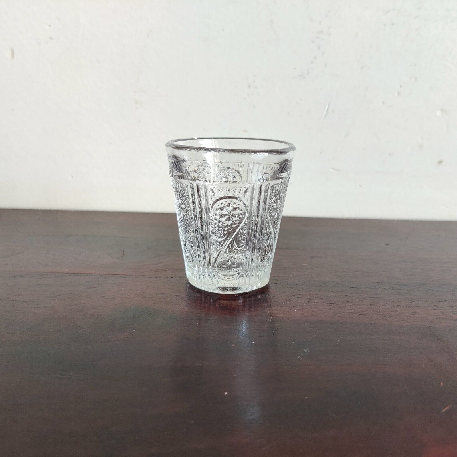 Vintage Clear Glass Tequila Shot Tumbler Floral Design Barware Collectible GT7