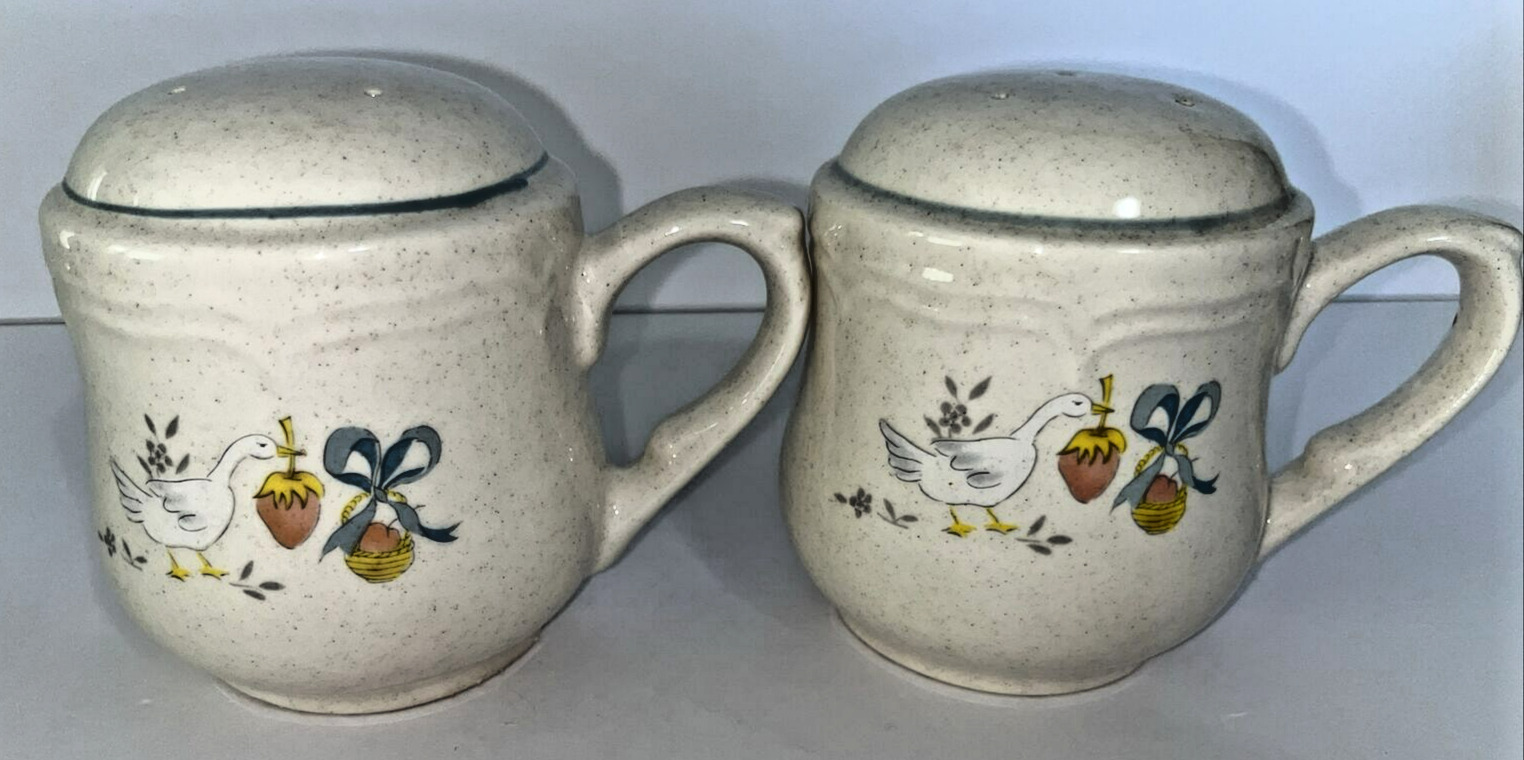 Vintage Salt And Pepper Shaker Tea Cup Shape & Size With Bird & Fruit Decoration