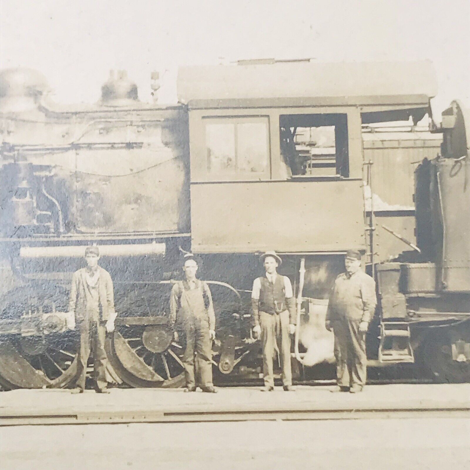 Antique 1904-1918 AZO RPPC CB&Q Railroad Locomotive Train w/ Conductors Postcard