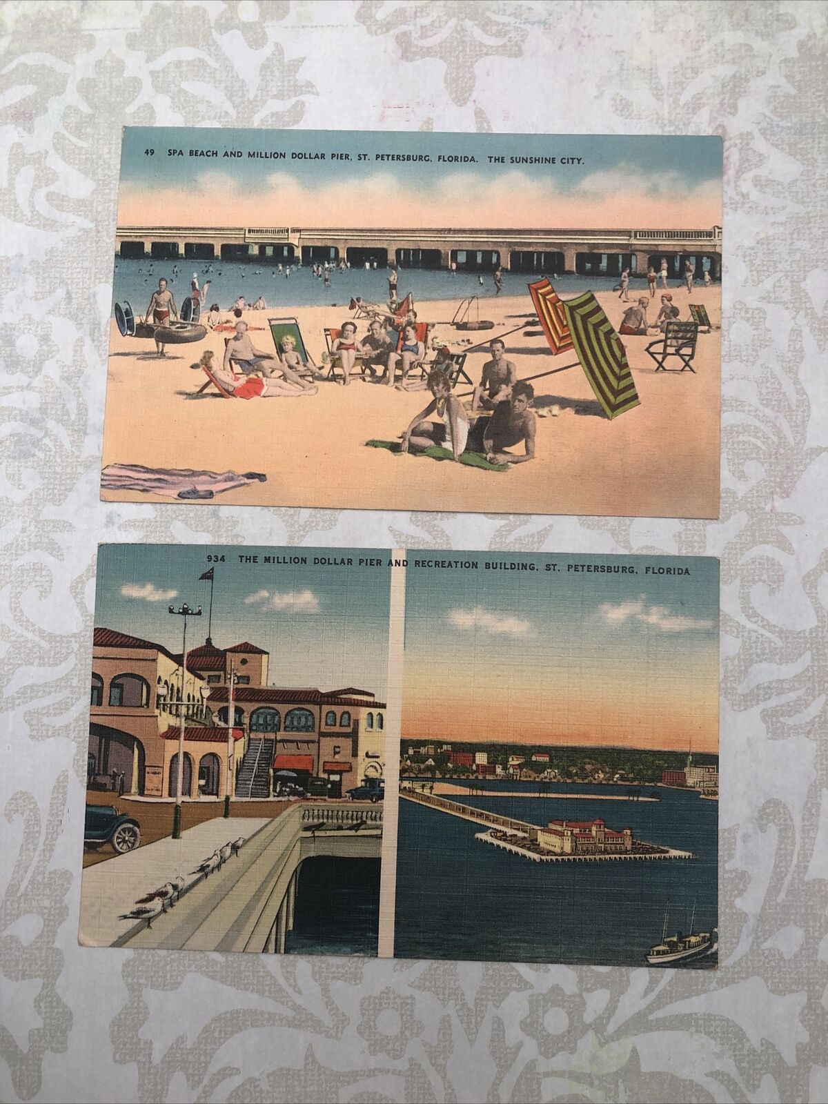 Set Of 2 Antique Linen Postcards St Petersburg Florida