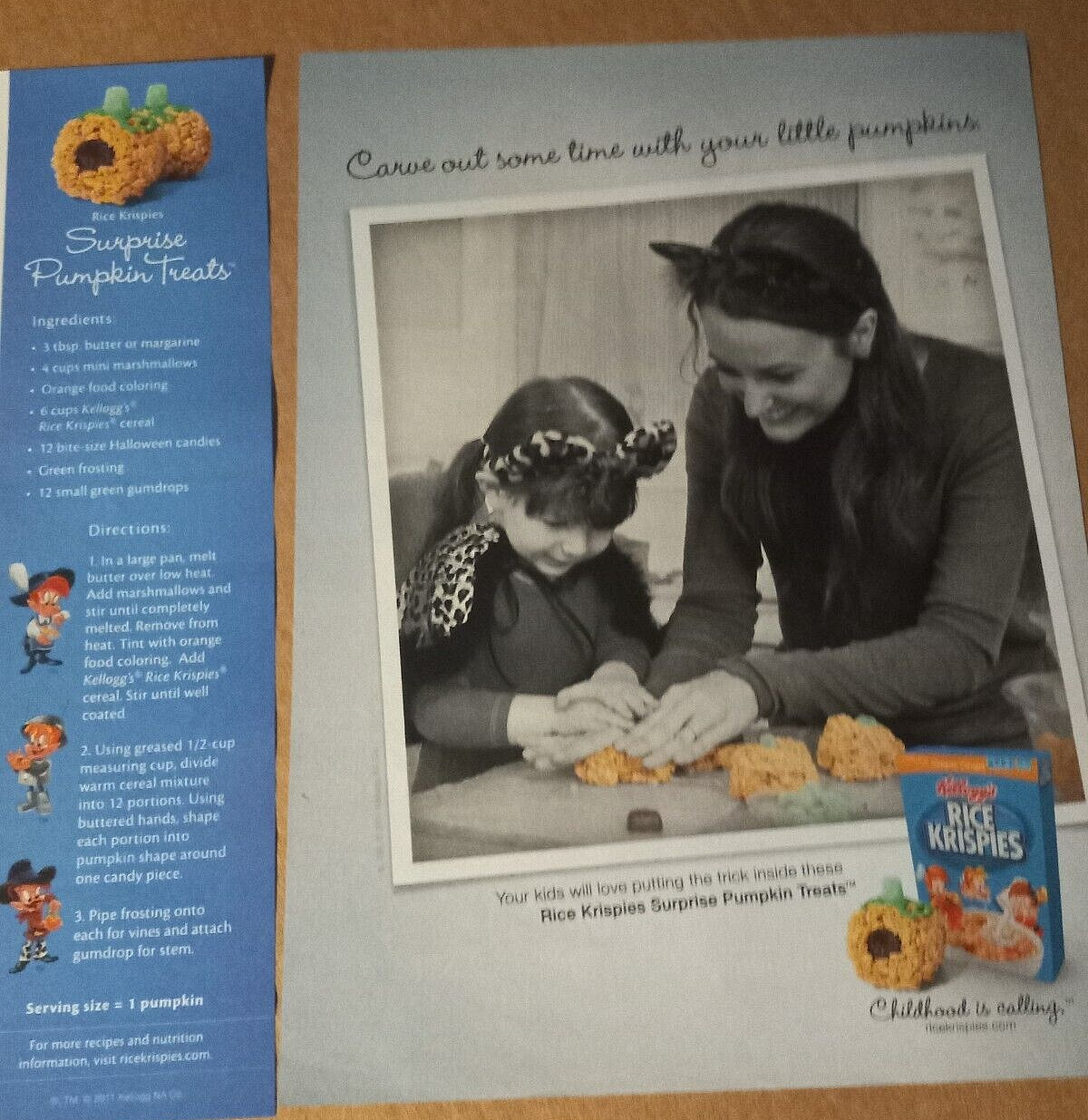 2011 print ad - Kellogg\'s Rice Krispies little girl mom Halloween treats recipe