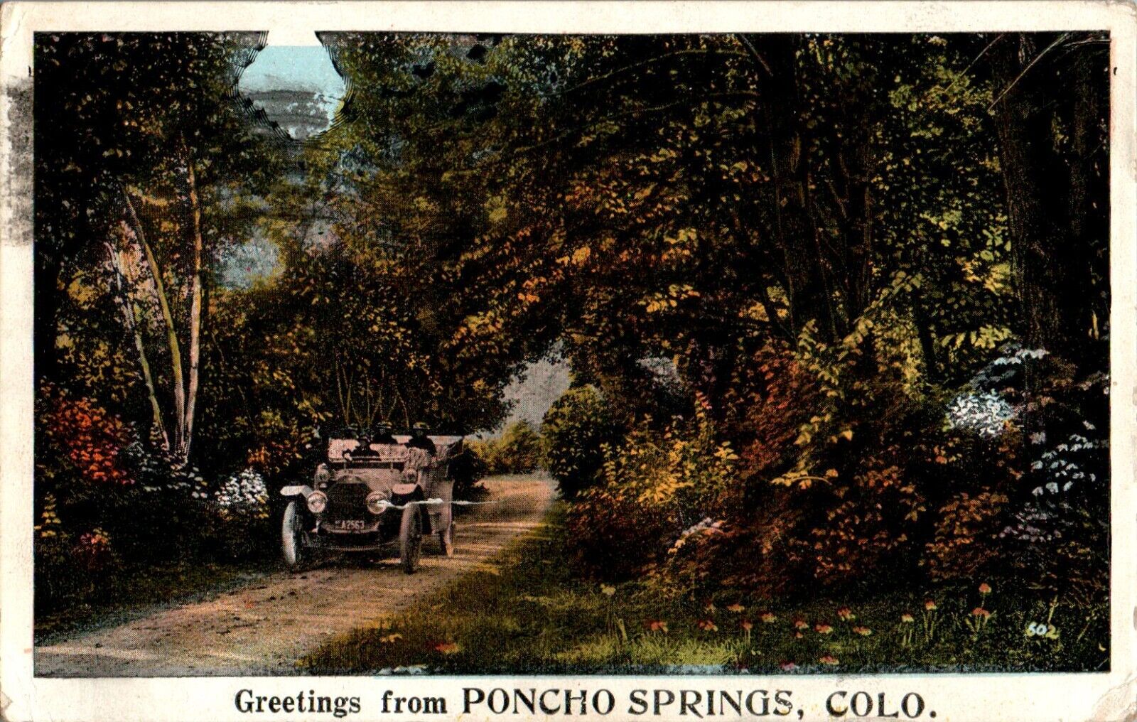 Greetings From Poncho Springs, Colorado CO Early Car Nyce Mfg. advertising