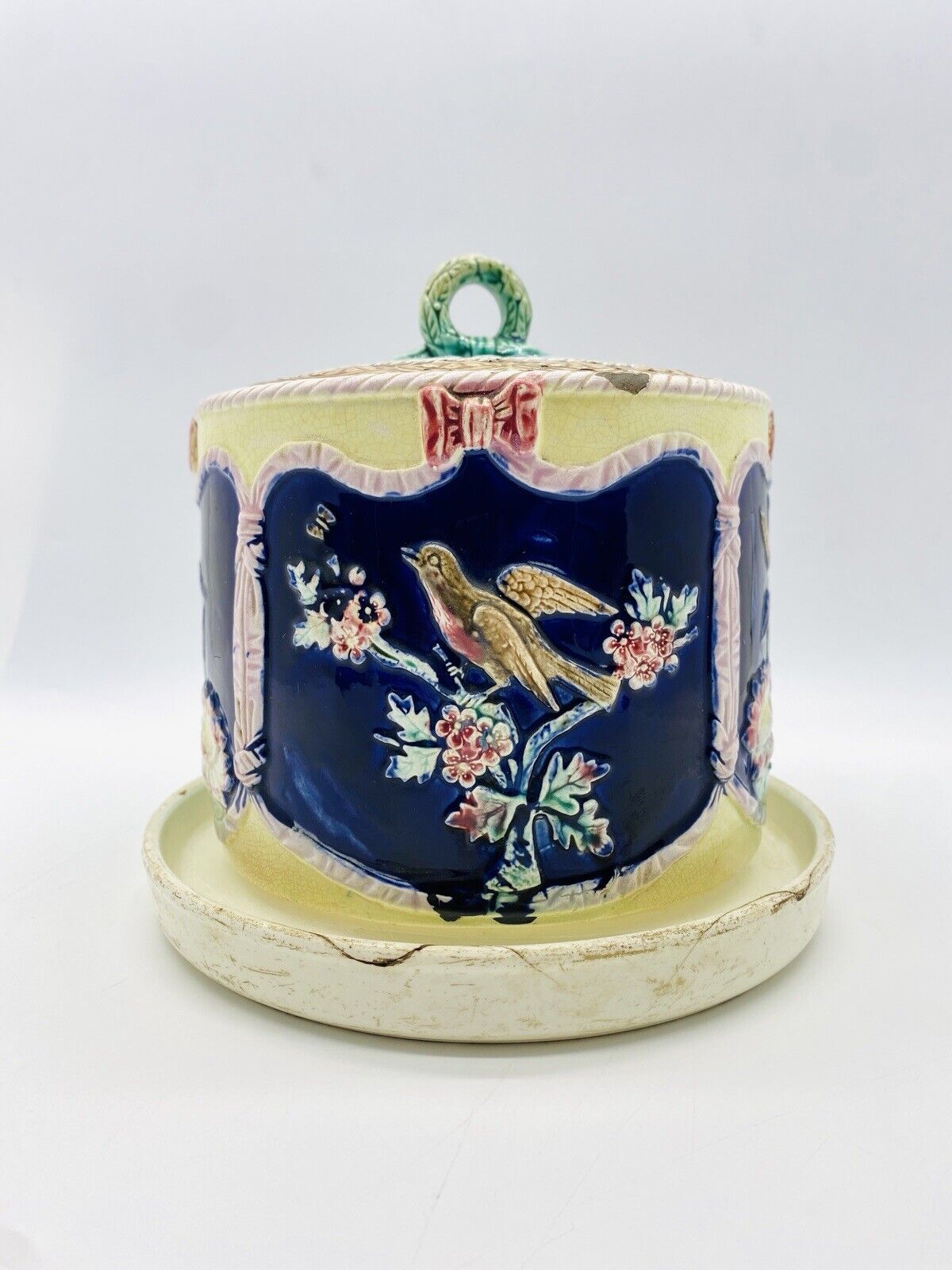RARE French Shabby Chic Thomas Forester & Sons Majolica 19th Century Cheese Dome