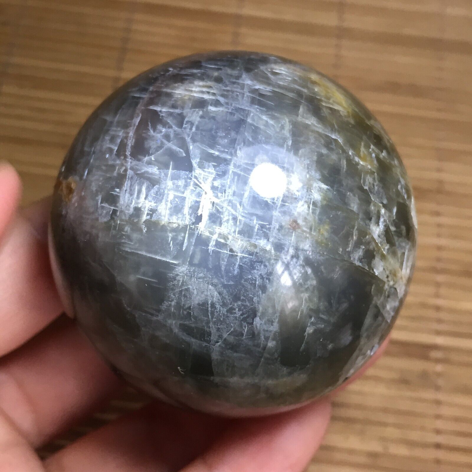 251g Natural Gray moonstone quartz sphere Crystal ball massage Healing 246