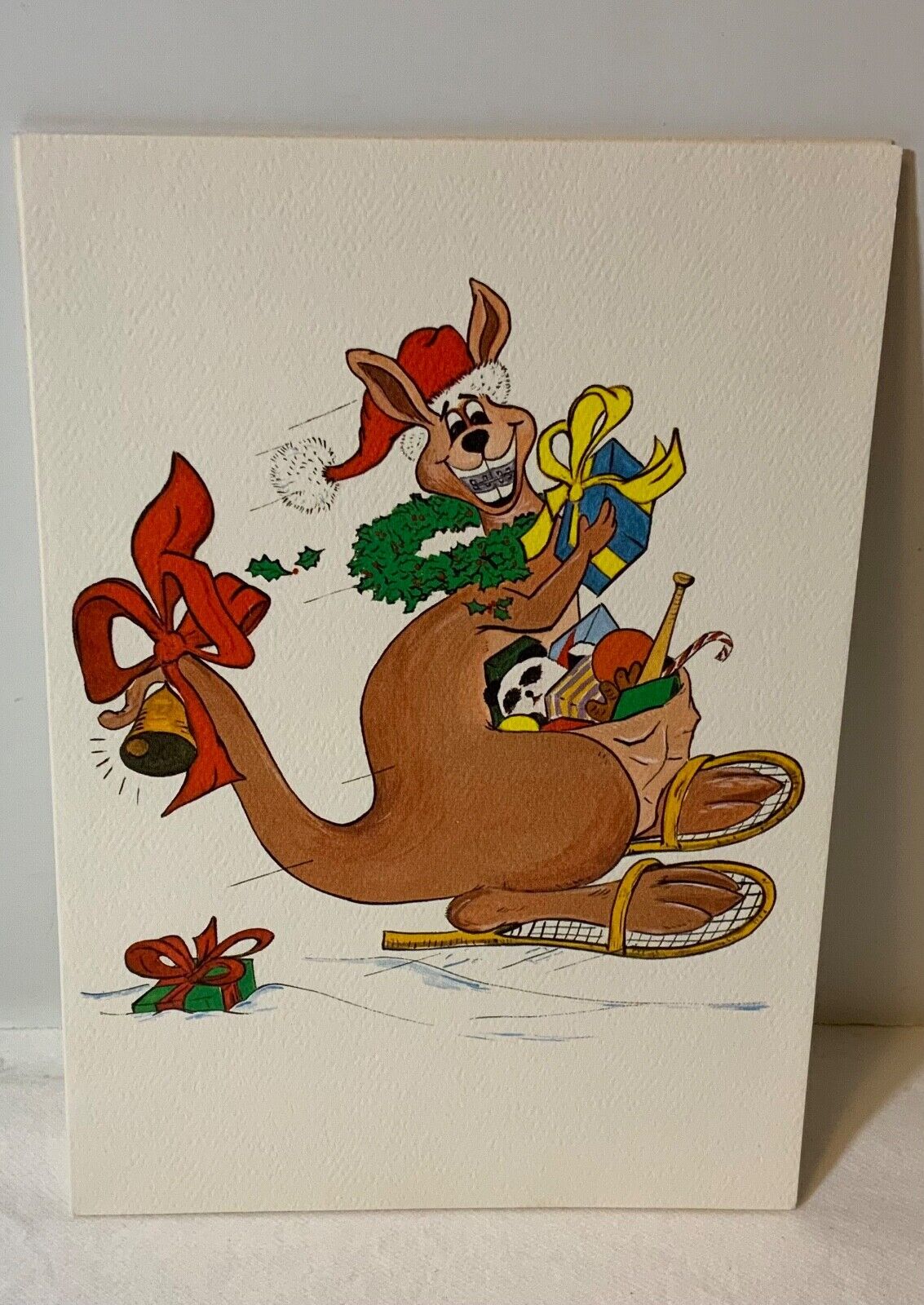 VTG 1978 Custom Art Christmas Card Kangaroo w/ Braces Snowshoes From Orthodontis