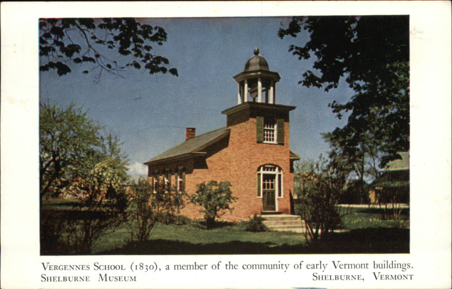 Shelburne Vermont Vergennes School one room mailed 1956 postcard to Walworth WI