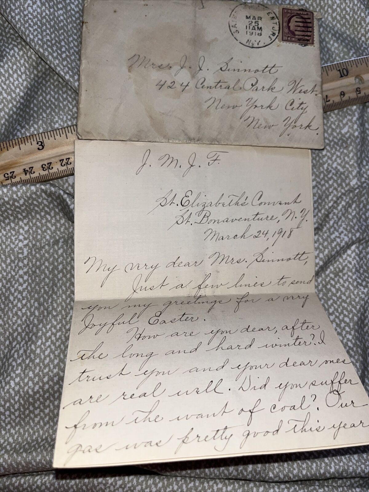 Antique 1918 Letter from St Elizabeth’s Convent / St Bonaventure NY - Holy Week