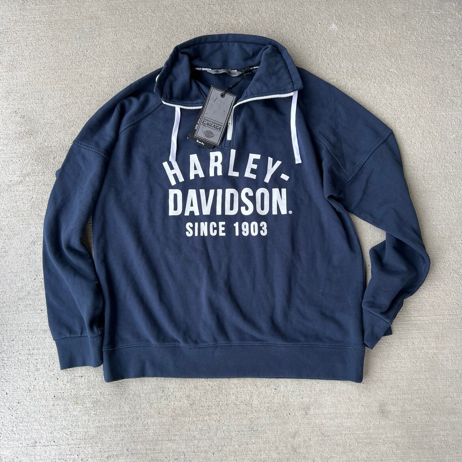 nwt harley davidson garage slim fit knit pullover navy size XL d2