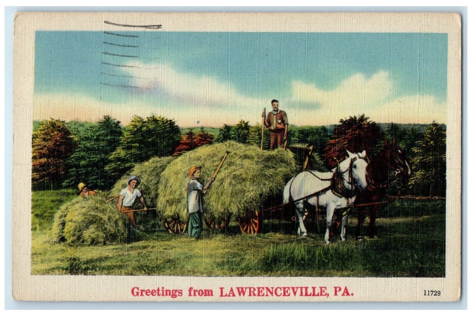 c1946 Farmers Horse Carriage Greetings From Lawrence Pennsylvania PA Postcard