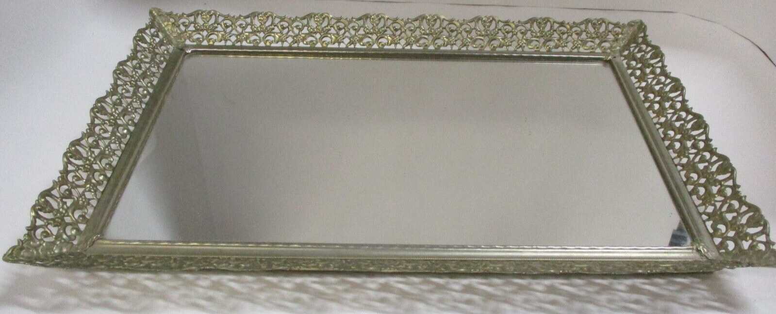 Vintage Ornate Edge Mirrored Dresser Tray 14.5\