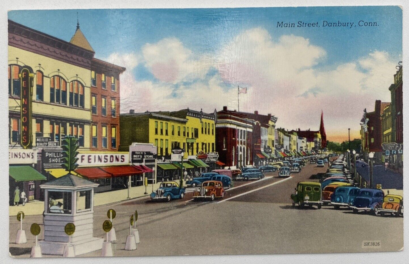 Postcard CT Main Street Danbury Connecticut Unused Unposted