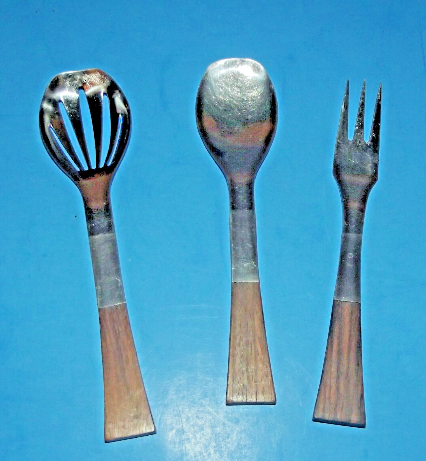 3 Japan Vintage Tools Fork Strainer & Spoon w Wood Handles Barretts Stainless