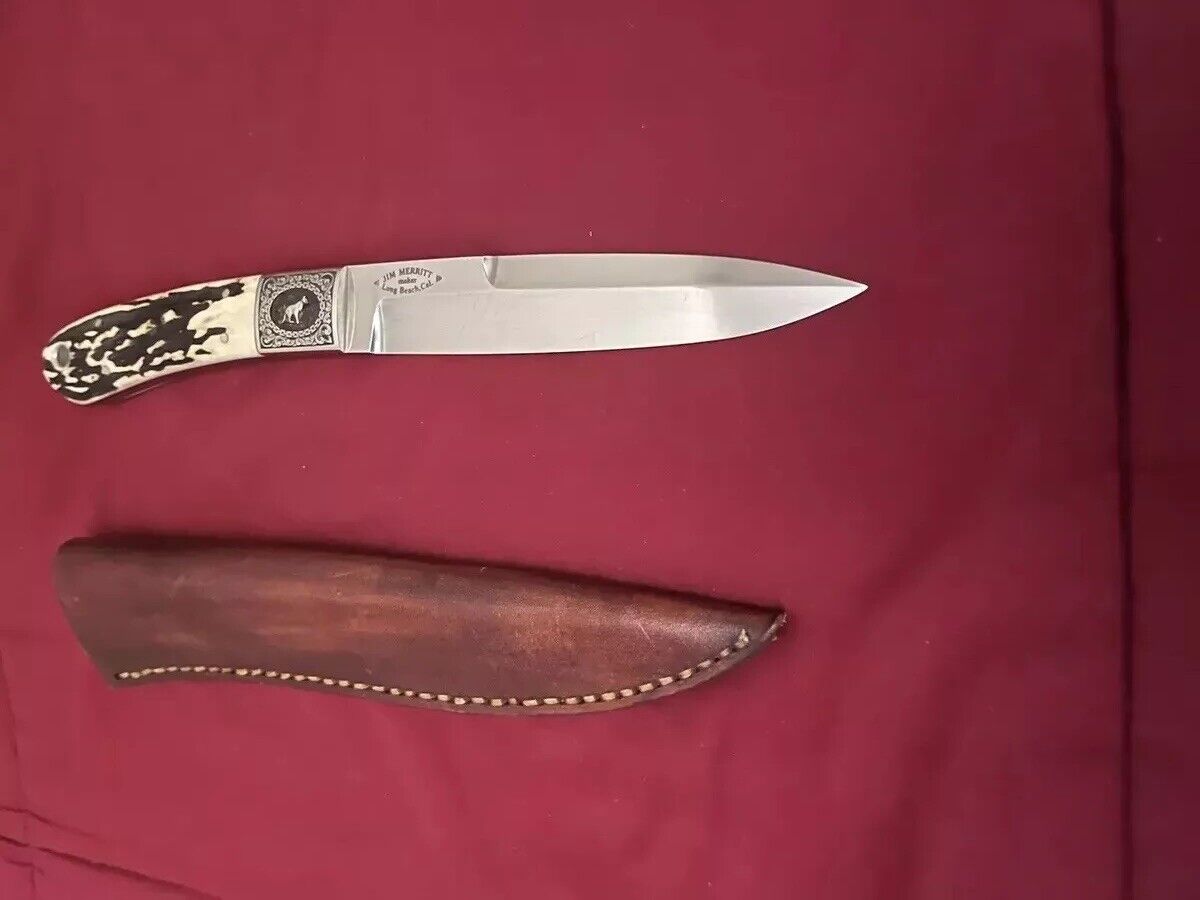 Jim Merritt/Vicki Basch Custom Stag Engraved Boot Knife-R.W. Loveless Partner