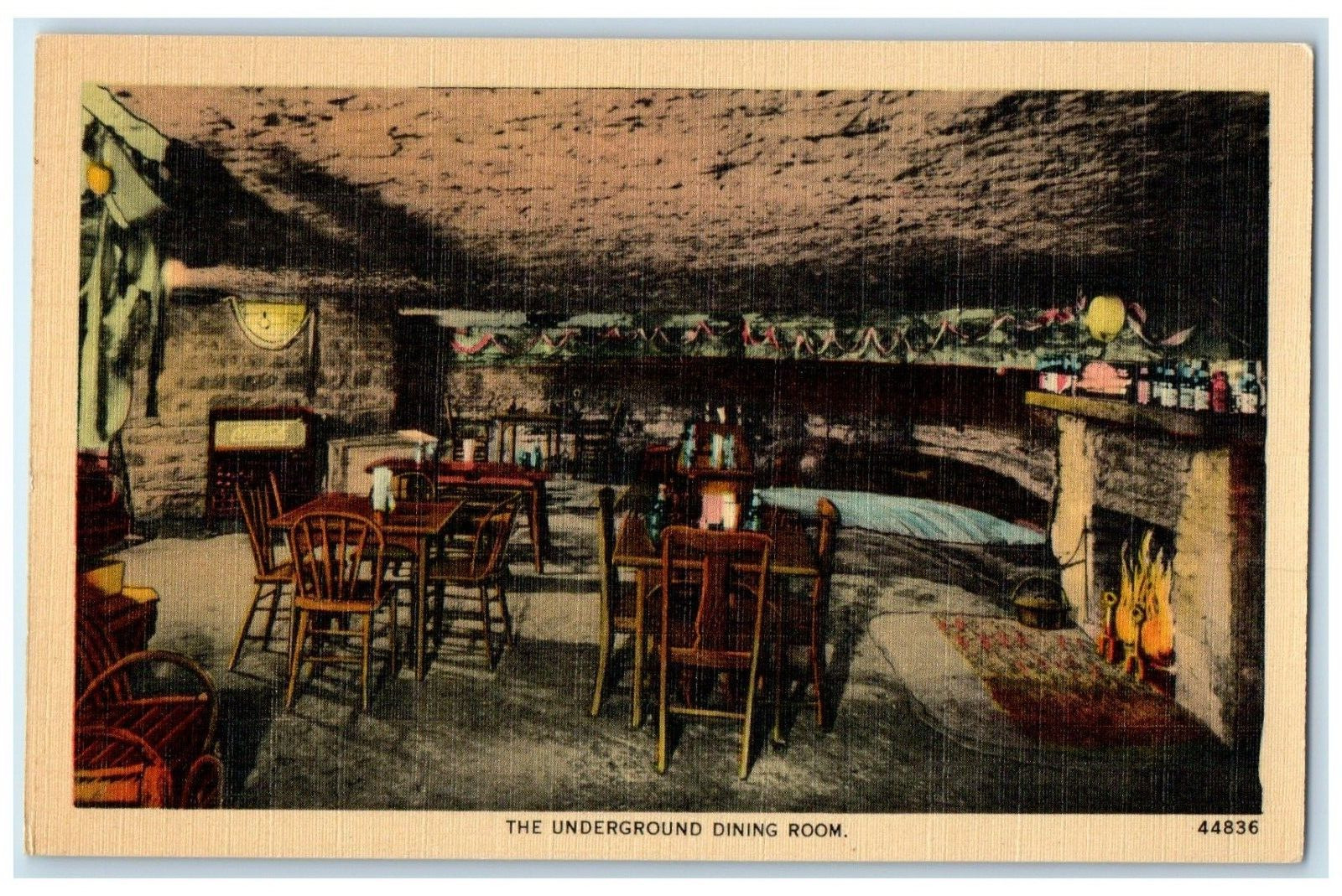 Lanagan Missouri MO Postcard Truitt\'s Cave Cabins Underground Dining Room c1940
