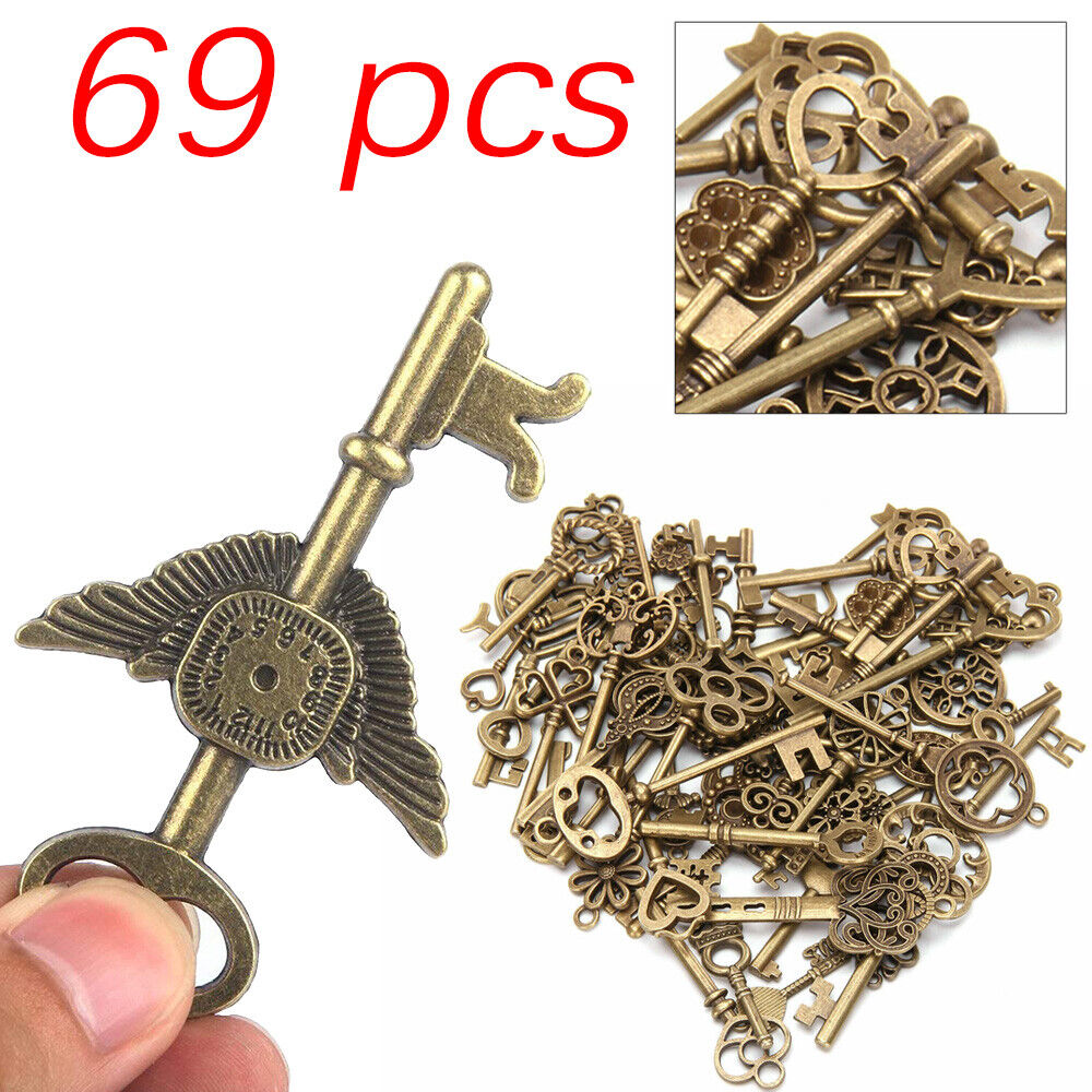 69 pcs/sets Antique Vintage Old Look Bronze Skeleton Keys Halloween decorations