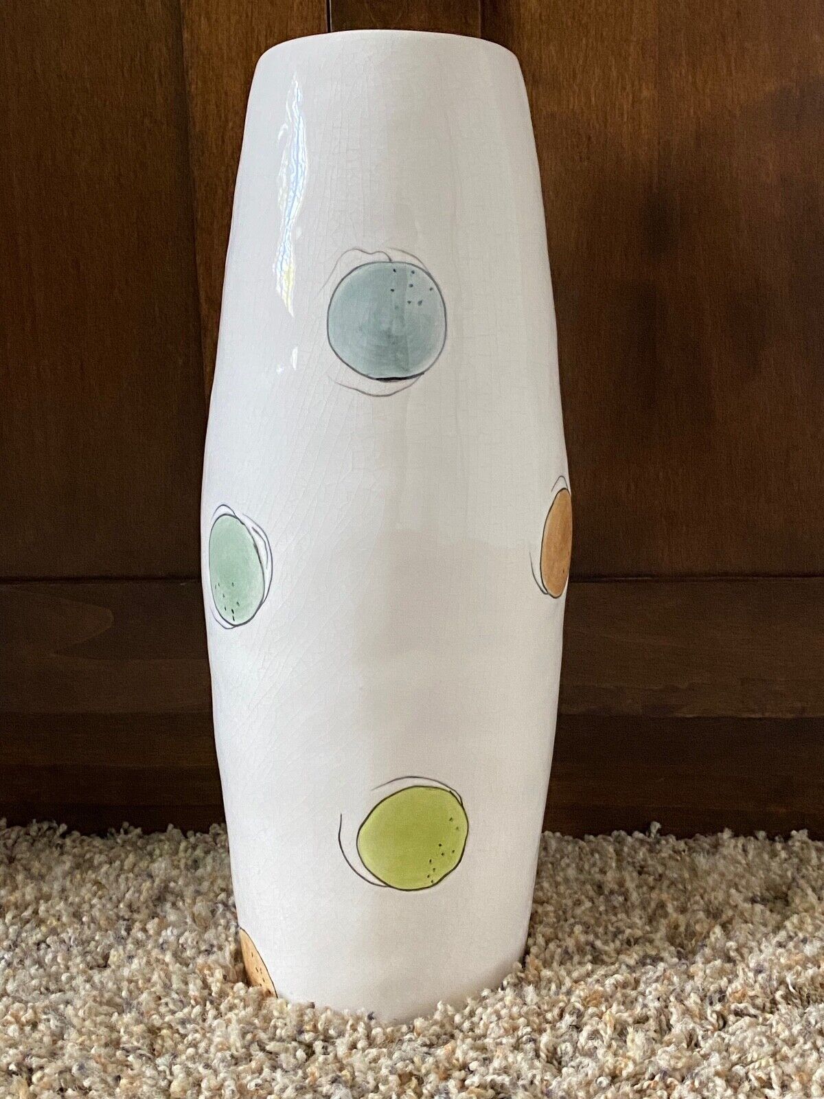 Large Vintage Ceramic Rae Dunn Vase Stripes & Dots Blue Brown Green White