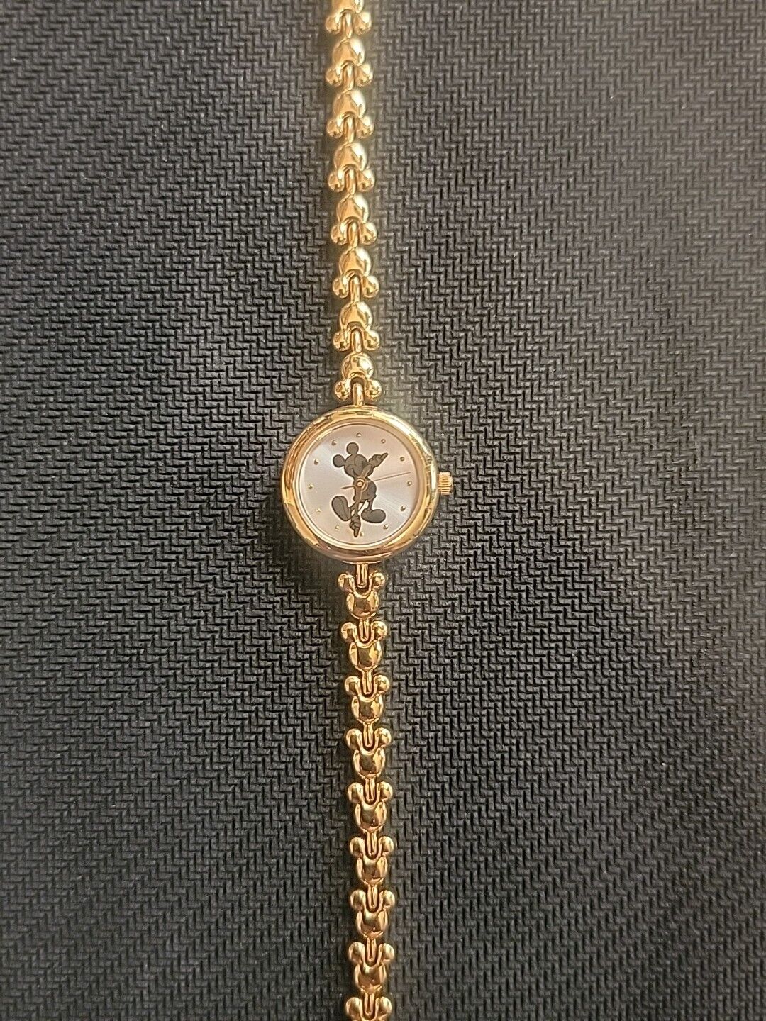 Ladies Vintage Mickey Mouse Time Works Gold Tone Watch.