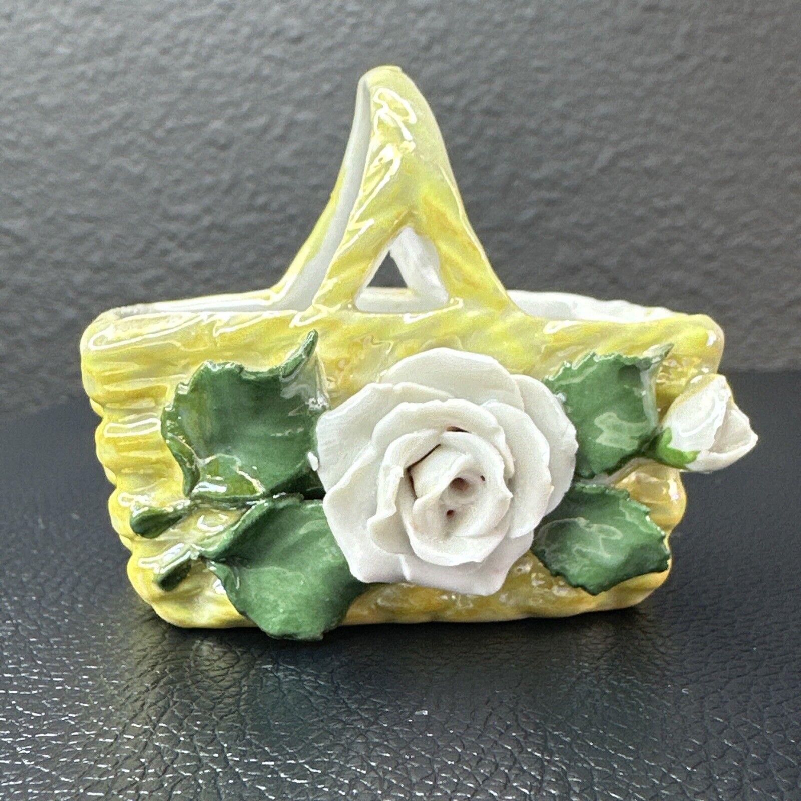 Antique Elfinware Basket Porcelain Easter Flowers Germany 2.5” X 2”