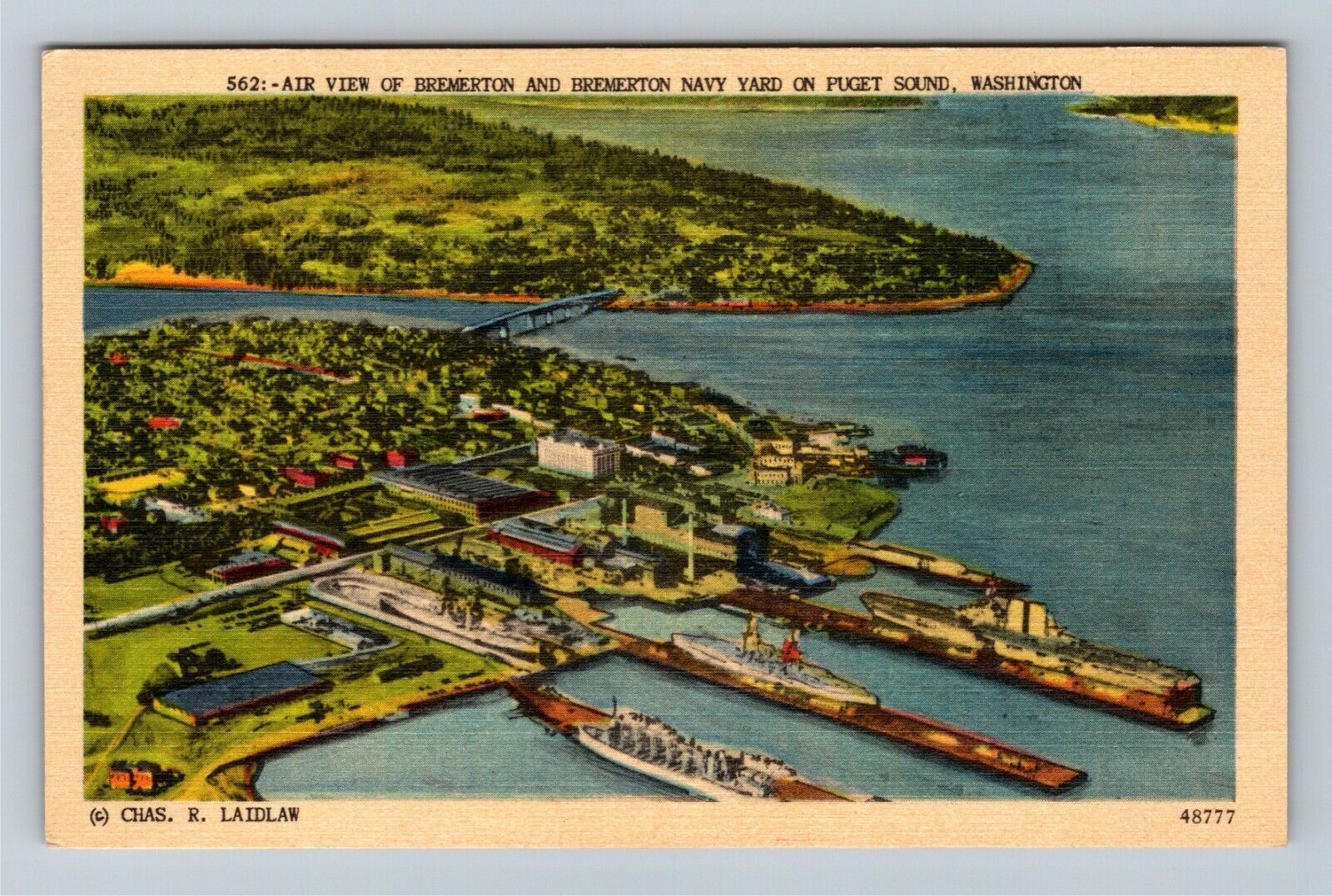 Puget Sound, WA-Washington, Air View Bremerton Navy Yard Vintage Postcard