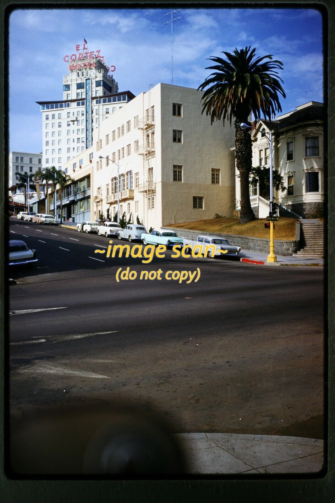 San Diego, California, El Cortez Hotel and Cars in 1959, Kodachrome Slide o26b