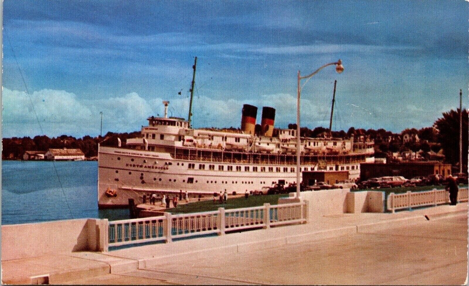 North American Passenger Ship Docked Round Lake Harbor Michigan Postcard Unused