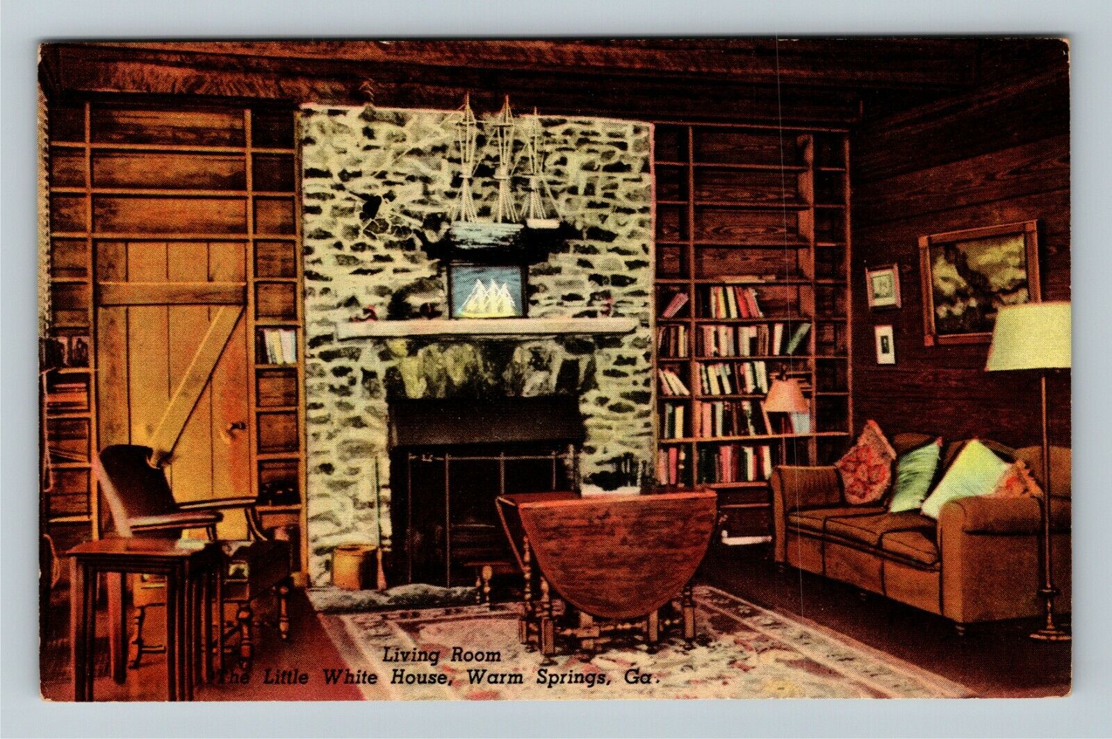 Warm Springs GA-Georgia, Living Room, Little White House  Vintage Postcard