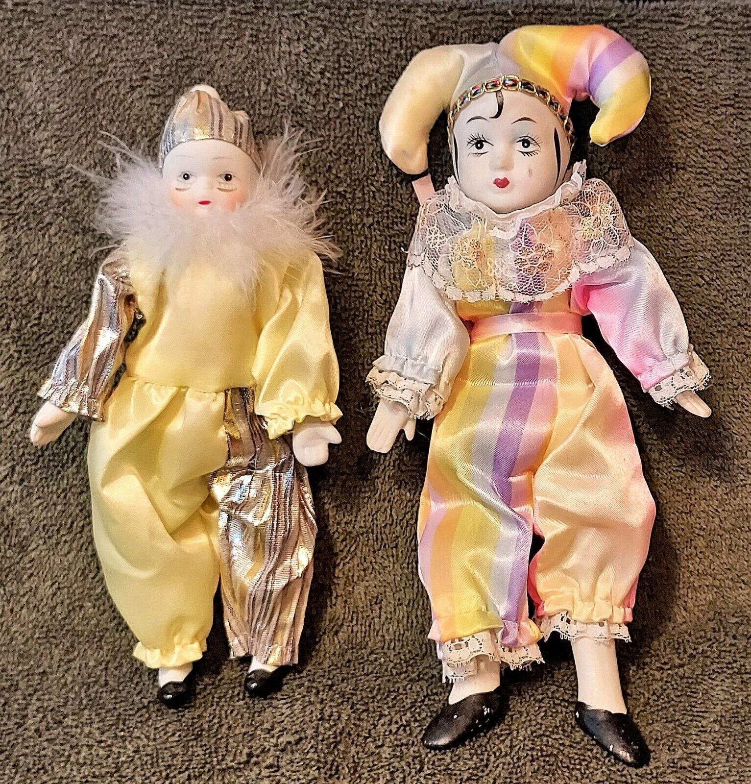Two (2) Jester Clown Porcelain Dolls 7\