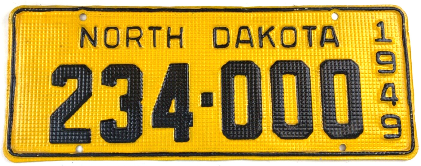 Vintage North Dakota 1949 License Plate Waffle 234-000 Repainted Car Auto