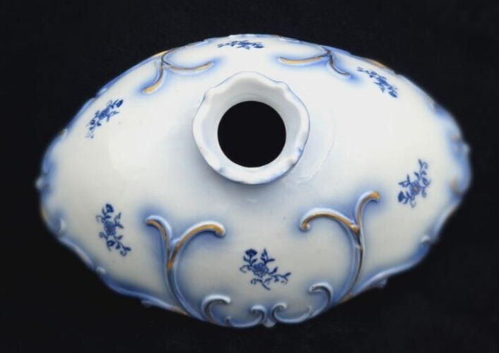 Vintage Flow Blue Petticoat Unique Oval Porcelain Ceramic Lamp Pendant Shade