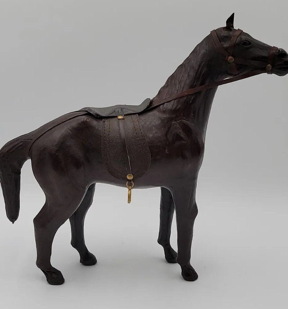 Vintage Brown Leather Wrapped Horse Figurine 13\