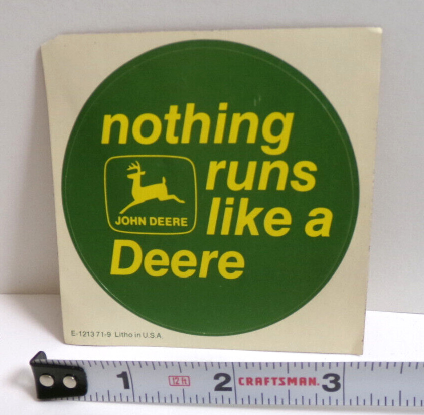 Vintage 1970\'s John Deere Bumper Sticker~ Nothing Runs Like A Deere~ 3x3