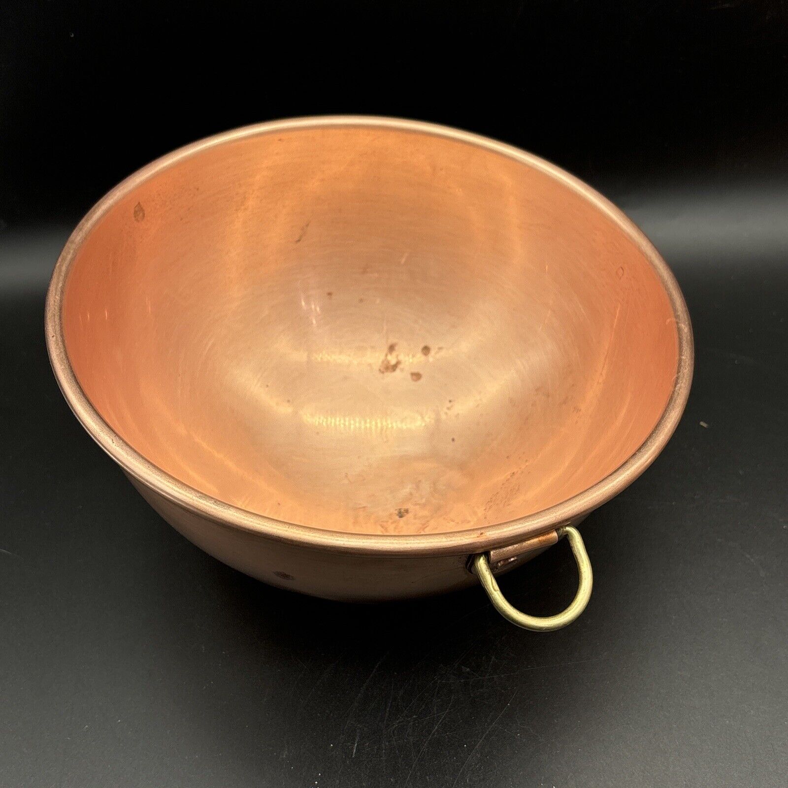 Vintage Copper Mixing Bowl 8.5” Made In England Round Bottom Brass Ring