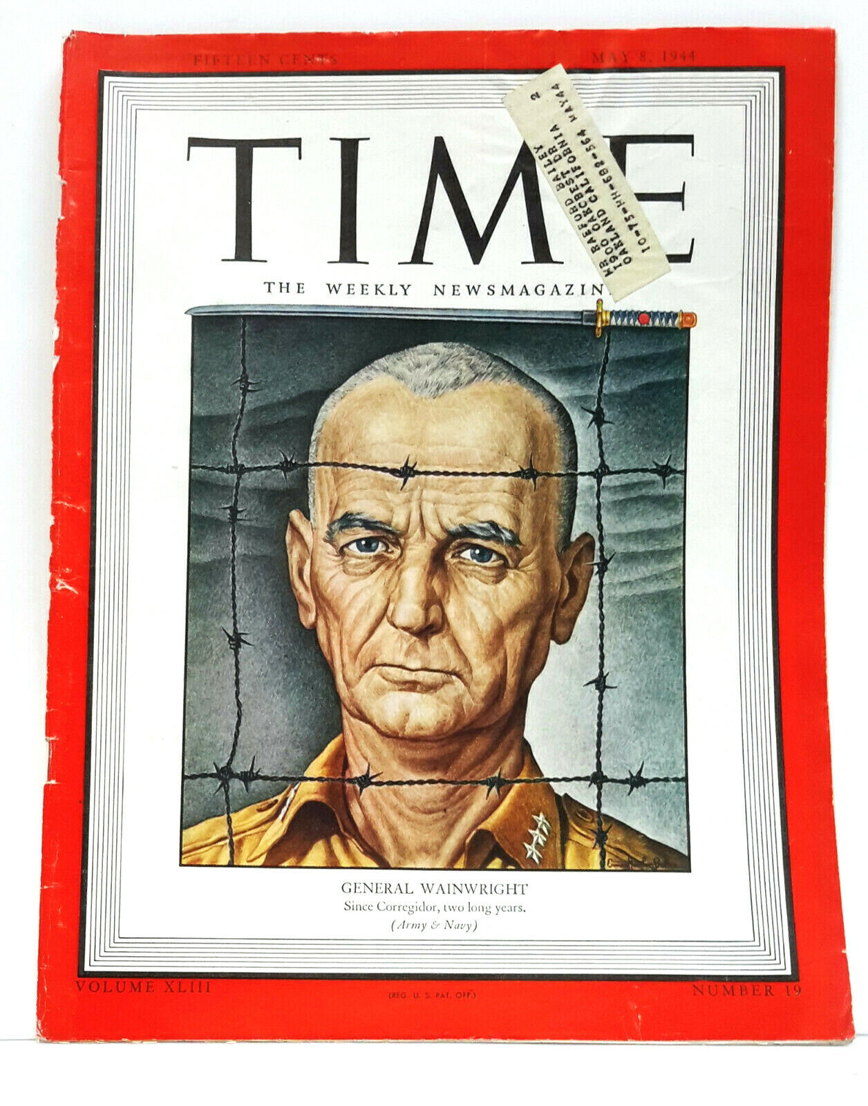May 8,1944 TIME Magazine- General Wainwright - WW2 Corregador  on Cover- Good