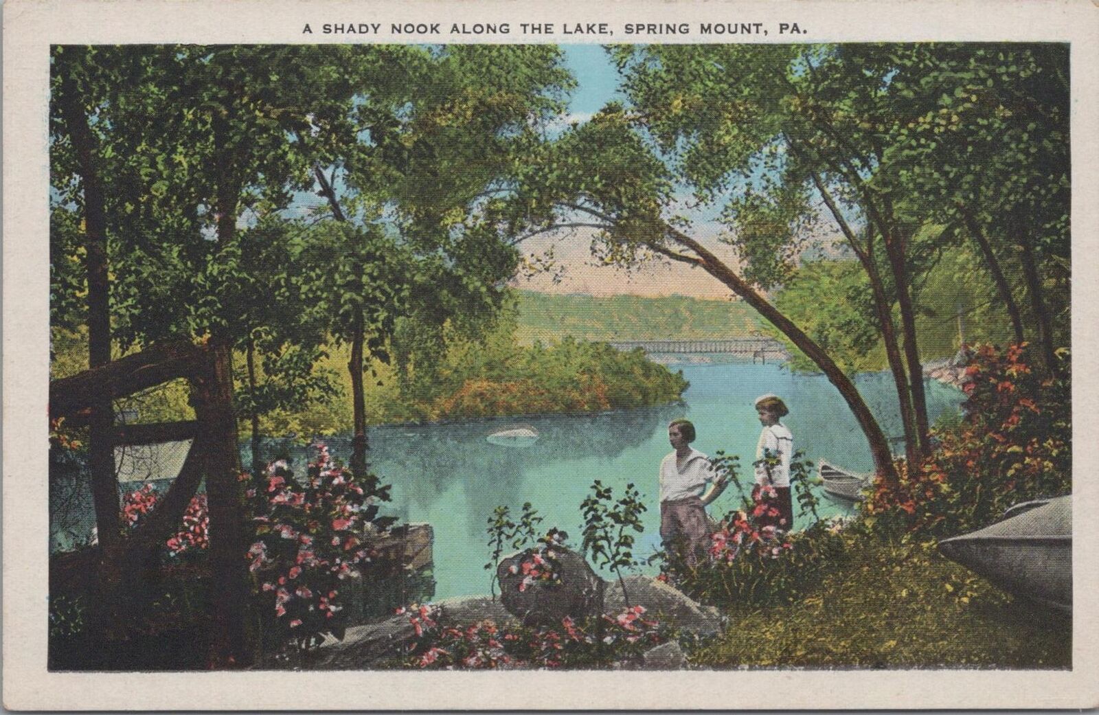 Postcard A Shady Nook Along the Lake Spring Mount PA 
