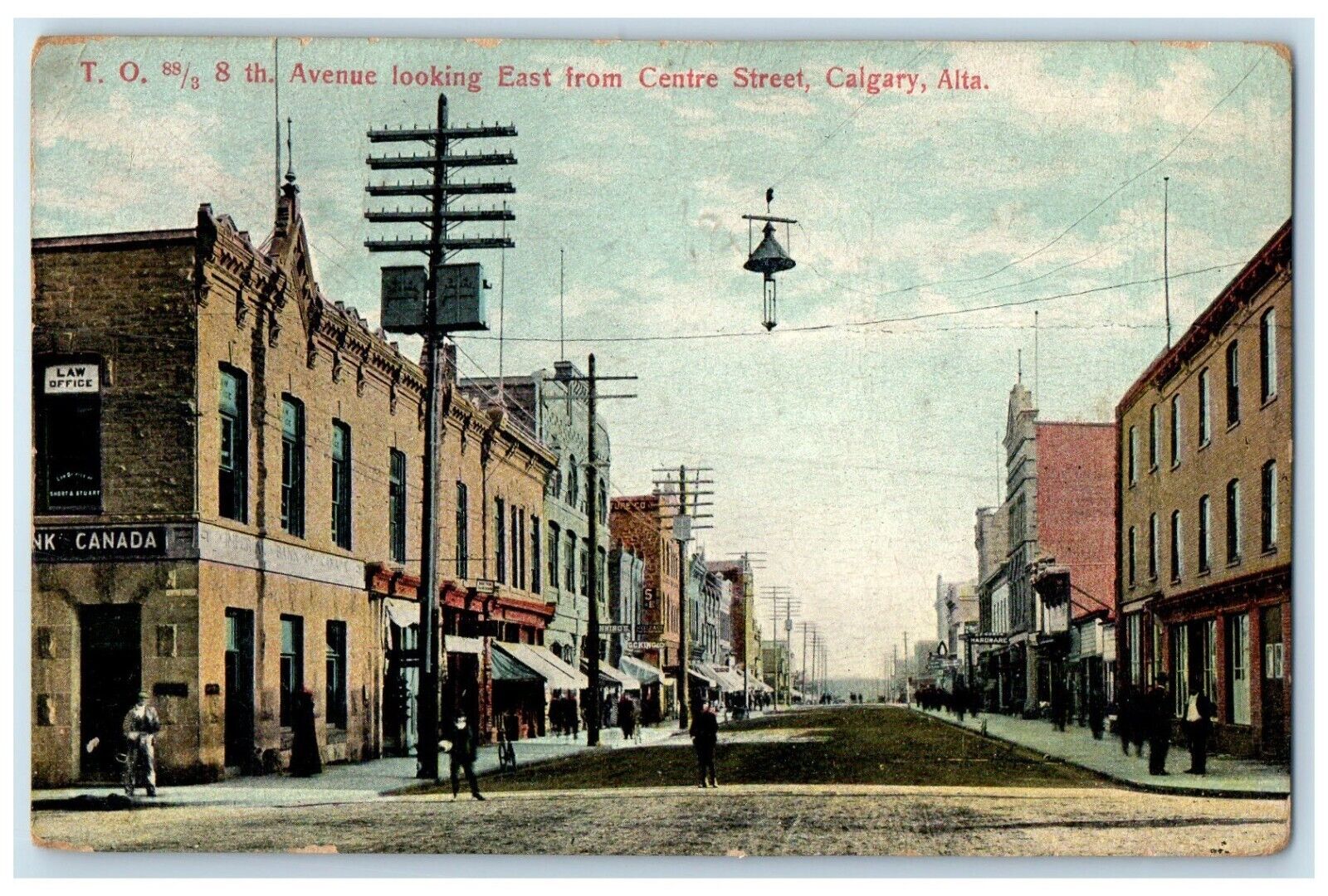 c1910's 8 Th Avenue Looking East From Centre Street Calgary Alta Canada Postcard