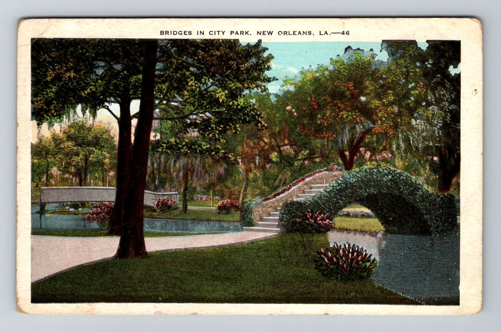 New Orleans LA-Louisiana, Bridges In City Park Vintage Souvenir Postcard