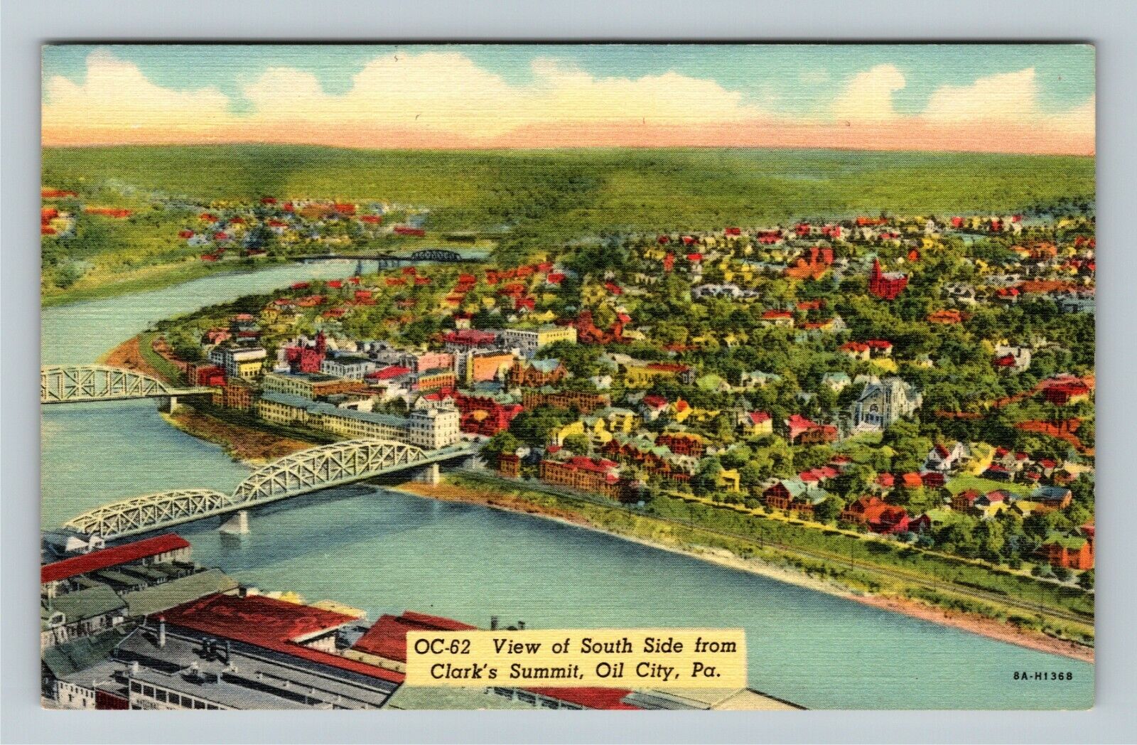 Oil City PA-Pennsylvania,Scenic Clarks Summit,Bridges,Hills,River Old Postcard