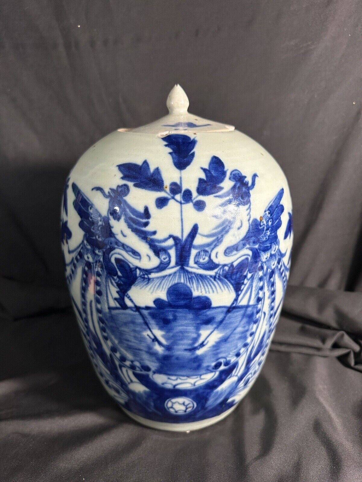 Antique Chinese Cobalt Blue Export Lidded Ginger Jar Porcelain 12”H /8”D